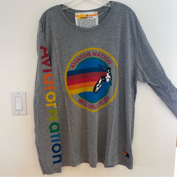 NWT Aviator Nation Logo Mill Valley Long Sleeve Shirt in Heather Grey , NEW - Picture 10 of 11